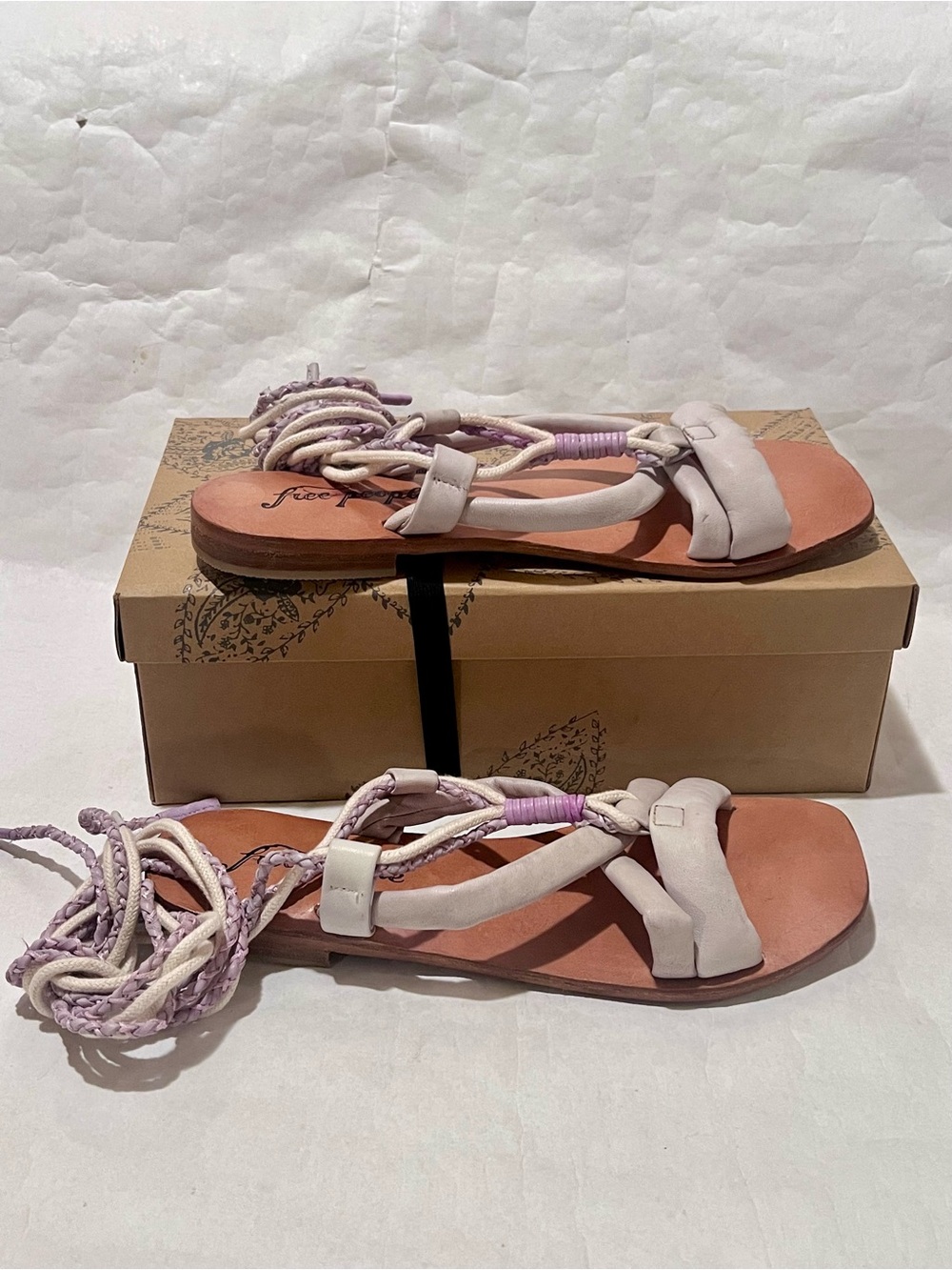 NEW Free People Linden Leather Wrap Sandal in Bone Size 41 - Picture 3 of 10